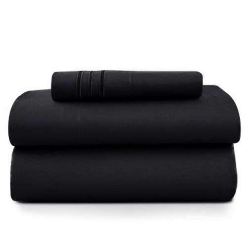 Twin Sheet Set Ultra Soft, Up to 16-Inch Deep Pocket, Hypoallergenic, Breathable Bed Sheets - Fitted Sheet, Flat Sheet + 1 Pillowcase (SOLID BLACK)
