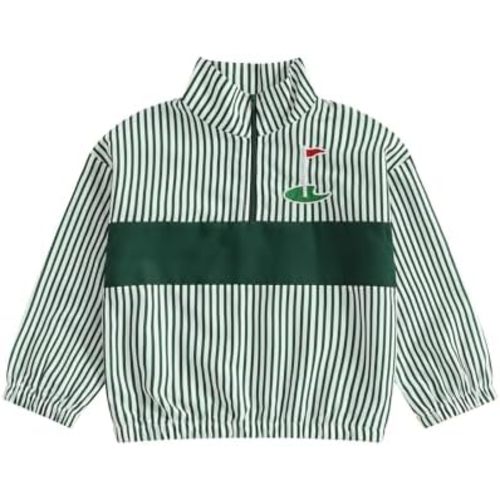 Pivanzore Toddler Baby Boy Golf Outfit Golf Flag Embroidery Quarter Zip Sweatshirt Striped Lapel Long Sleeve Collared Shirt