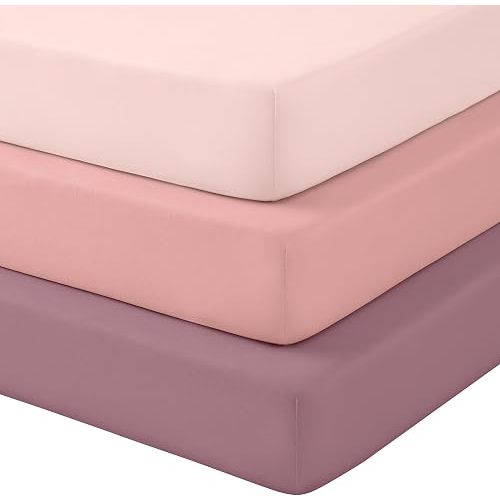 Baby Crib Sheets 3 Pack, Snug Fit Fitted Crib Sheet for Boys Girls, Super Soft Toddler Bed Sheet, Neutral Stretchy Baby Sheet, Breathable & Wrinkle-Resistant, Gradient Pink