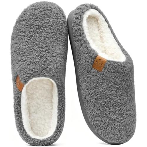 Evshine Memory Foam Fuzzy Slippers for Women Curly Fleece House Shoes