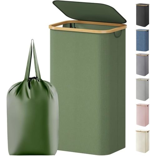 Lifewit 105L Large Laundry Basket with Lid, Removable Bags, Green