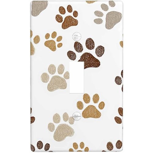 Moslion Brown Gray Paw Single Toggle Covers Cat Dog Animal Footprint Pet 1 Gang Wall Plate Decor Light Switch Covers Bedroom Home Kitchen