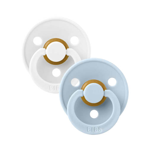Colour Round Natural Rubber Latex Pacifier 2 Pack, White/Baby Blue