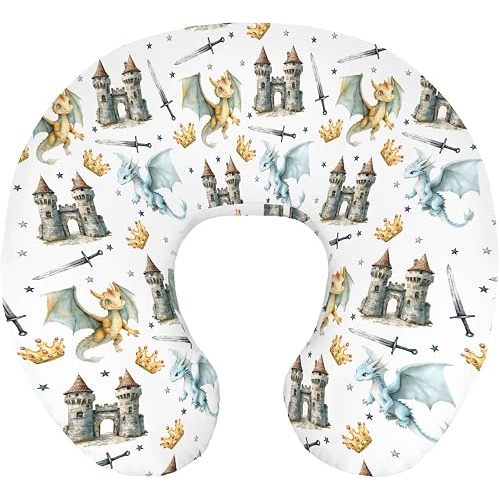 Cute Fairytale Dragon Castle Nursing Pillow Cover Stretchy Removable for Baby Girls Boys Vintage Dragons Crown Stars Cover for Breastfeeding and Bottle Feeding for Newborn Infant Star One Size