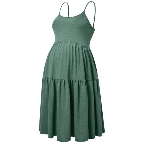 GINKANA Women's Sleeveless Maternity Dress Adjustable Strappy Summer Casual Swing Dress for Daily Wearing Or Baby Shower