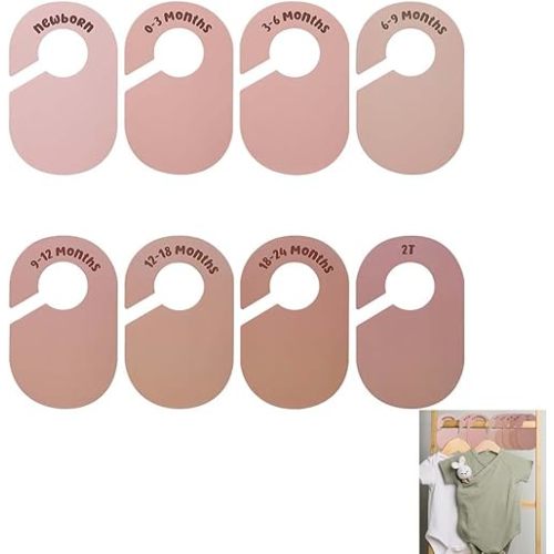 8pcs Double-Sided Baby Clothes Size Dividers and Wardrobe Organizer, Neutral color Nursery Closet Size Separators for Baby Boy Girl, Portable Closet Dividers for Infant Clothing Storage