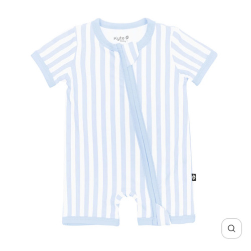 Zipper Shortall Romper in Small Mist Stripe