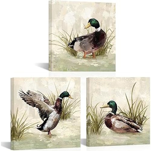Apicoture Mallard Duck Wall Art - Vintage Duck Hunting Pictures Animals Painting Prints on Canvas Wall Decor for Home Living Room Bedroom Bathroom Cabin Decorations