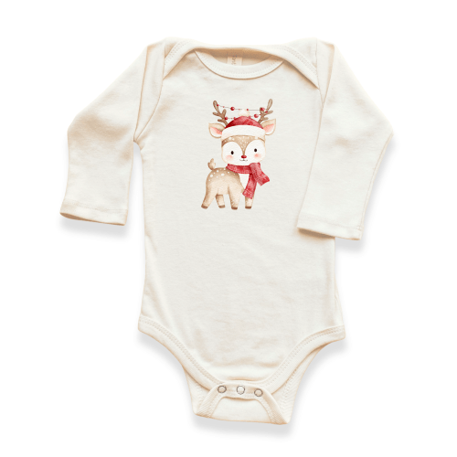 Christmas Reindeer Organic Baby Bodysuit Long Sleeve