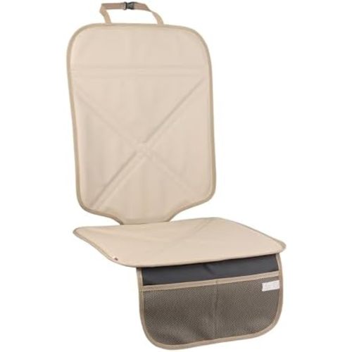 Viaviat Car Seat Protector Leather Waterproof Child Safety Seat Protector Cover with Thick Pad and 2 Large Pockets Durable Kick Mat for All Auto Seat (Beige)