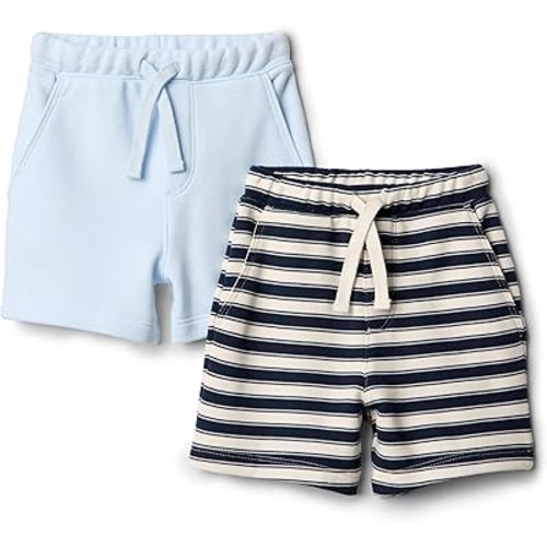 Amazon Essentials x Sofia Grainge Toddler and Baby Boys' Elasticated Pull On Knit Shorts, Cotton Blend, Breathable, Pack of 2