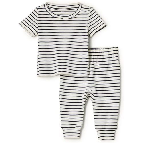Amazon Essentials x Sofia Grainge Unisex Toddlers and Babies' Cotton Knit Short Sleeve Shirt & Pants Set