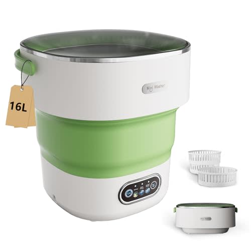 Mini Laundry Machine 16L — Foldable Portable Laundry Machine and Spinner for Baby Clothes, Underwear, Socks; Ideal for Travel, Dorms, Camping - Green