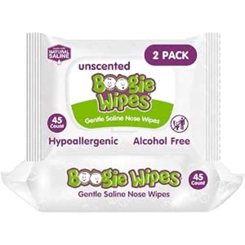 Boogie - Gentle Saline Nose Wipes Unscented - 45 Count (Pack of 2)