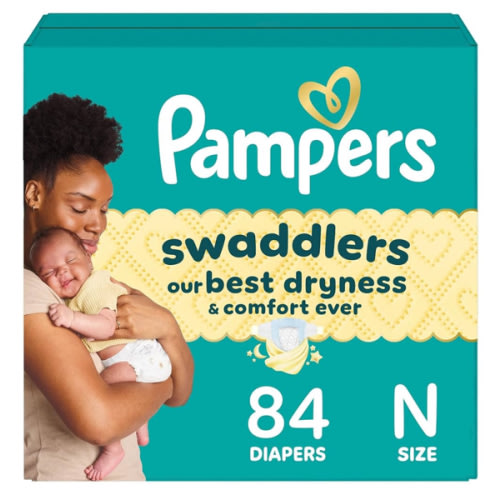 Pampers Swaddlers Diapers, Size 0 (up to 10 lbs), 84 Count, Absorbent, Keeps Baby Dry and Comfortable, Skin Safe Disposable Baby Diaper (Packaging May Vary)