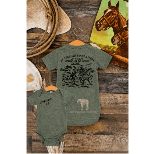"Be Humble& Gentle" Kids Bronc Rider Onesie/Tee-Ephesians 4:2(BambooBl – theFRINGEDpineapple