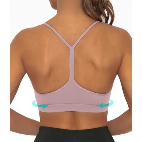 Comper Y Back Sports Bra for Women Low Impact Racerback Workout Bras Sexy Thin Straps Yoga Bras with Removable Pads