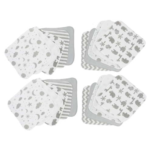 Spasilk 20-Piece Terry Washcloth Set for Newborn, Boys & Girls, Gray Celestial