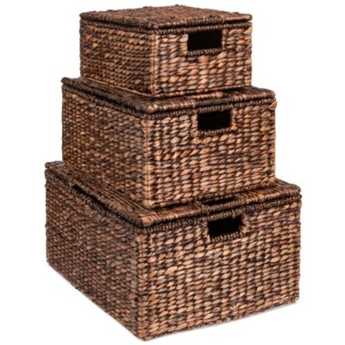 Best Choice Products Set Of 3 X-Large Multipurpose Hyacinth Storage Baskets, Handwoven Rectangular Organizer Tote - Brown