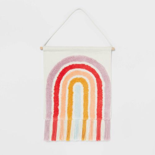 Rainbow Kids' Tapestry - Pillowfort™: Multicolored Cotton Wall Art, Vertical Spring Sky Decor, 14"x13"