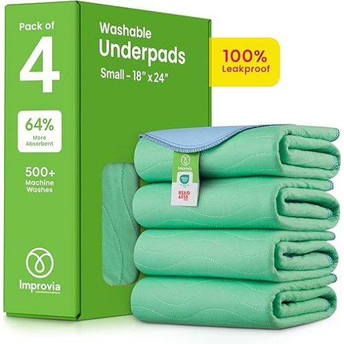 IMPROVIA® Washable Underpads, 18" x 24" (Pack of 4) - Heavy Absorbency Reusable Incontinence Pads for Kids, Adults, Elderly, and Pets - Waterproof Protective Pad for Bed, Couch, Sofa, Furniture, Floor