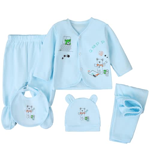FITFIFTH POD Unisex Baby Clothes 5 Piece Layette Sets Cotton Newborn Clothes Gift Set For 0-3 Months