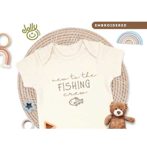 Embroidered New to the Fishing Crew ONESIES® Brand Bodysuit, Baby Announcement Bodysuit, Dad's New Buddy, Fishing Baby ONESIE® Bodysuit