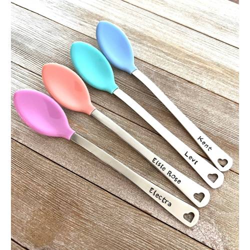 SALE Set of 2 Hand Stamped Custom Silver Baby Spoons Personalized with Names or Initials, Baby Shower, Shower Gift, New Baby, Engraved Gift
