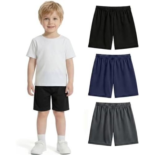 3 Pack Toddler Boys Athletic Shorts, Kids Mesh Quick Dry, 2T-6T