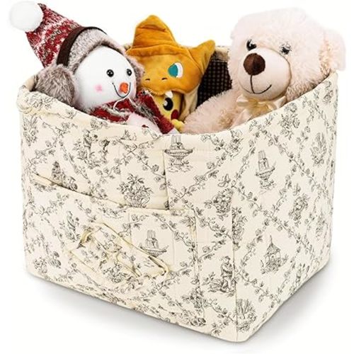 Storage Basket Boho Fabric Large Collapsible Floral Laundry Nursery Hamper Portable Folding Storage for Clothes Toys (Vine-Coffee)