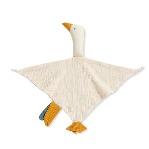 Goose Lovey Muslin Cotton Baby Blanket, Soft Breathable Lovies for Babies, Muslin Fabric for Comfortable Sleep & Play(White)