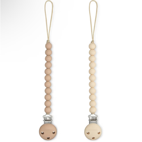 Comfy Cubs Pacifier Clips 2 Pack - 100% Food Grade Silicone Baby Pacifier Clips, BPA & PVC Free - CPSIA Certified, Lightweight and Flexible Baby Gifts - Beige & Light Beige