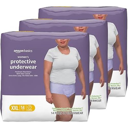 Amazon Basics Incontinence Underwear for Women, Protective, Disposable, Postpartum, Maximum Absorbency, XX-Large, Lavender, 42 Count (3 Packs of 14)