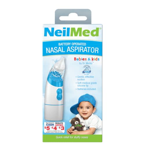 NeilMed Battery Operated Nasal Aspirator for Babies & Kids | Electric Baby Nose Aspirator for Mucus Removal, Gentle Nasal Suction for Stuffy Noses, Easy-to-Clean & Portable