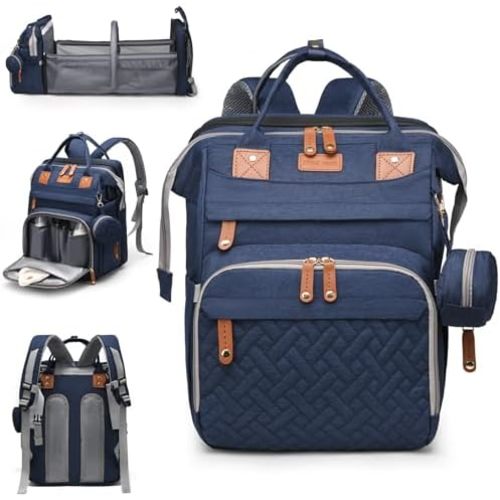 Baby Diaper Bags with Changing Station, Large Capacity Diaper Bag Backpack for Moms Dads with USB Charging Port,Travel Baby Bag with Pacifier Case & Stroller Straps(Up-Blue)