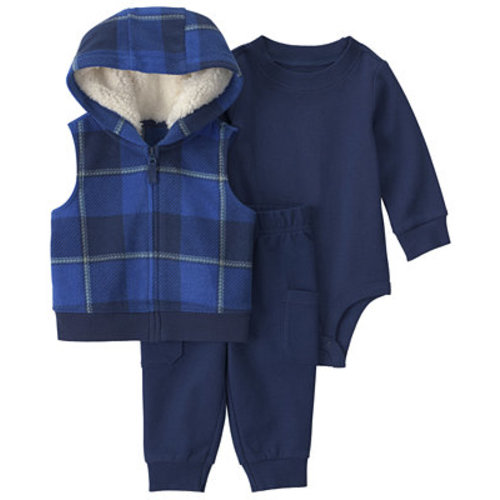 Baby Boys' Buffalo Check Layering Long-Sleeve  Bodysuit, Vest and Pants, 3-Piece Set