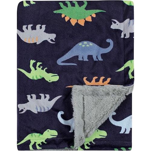 Luvable Friends Unisex Baby Plush Blanket with Sherpa Back, Dinosaurs, One Size