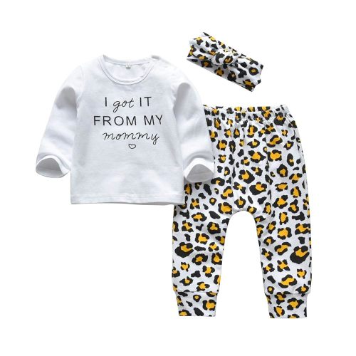 KuKitty 3Pcs Baby Girl Outfits Set Long Sleeve T-Shirt Tops Flowers Pants with Headband