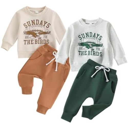 Toddler Baby Boy Clothes Set - Long Sleeve Pullover & Jogger Pants Casual 4 Piece Outfit for Infant Boys