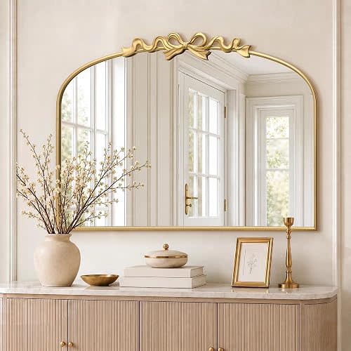 Bow Arched Large Mirror: 40"x29" Gold Vintage Decorative Mirror