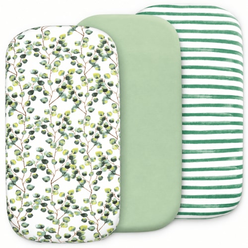 Baby Bassinet Sheet Set for Boy and Girl, 3 Pack Organic Cotton Universal Fitted Bedding Cover for Oval, Hourglass & Rectangle Bassinet Mattress, Fitted Sheets Size 32 x 16 x 4 Inches