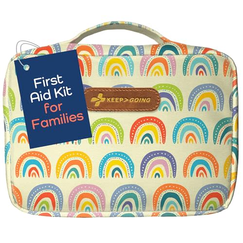 KeepGoing Large Home First Aid Kit for Kids – 270 Pc. for Car, Home, Dorm, & Boat with Latex-Free Bandages – 10 x 7 x 3.5 in. Travel First Aid Kit (Sunny Rainbow)