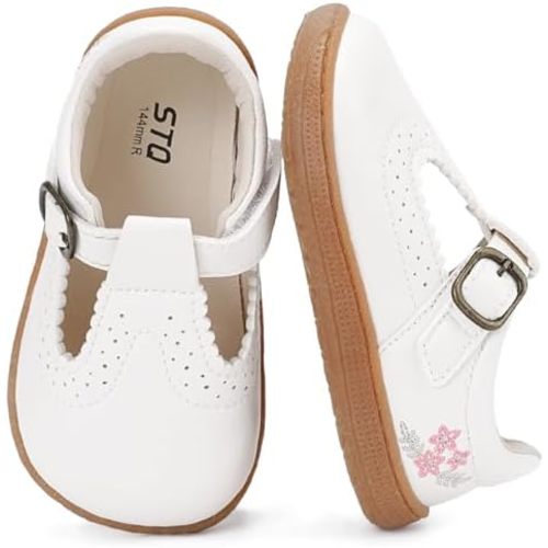 STQ Zapatos de vestir Mary Jane con puntera ancha para niña
