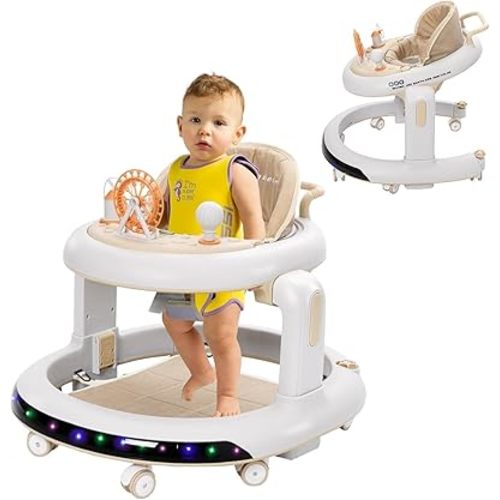 4 in 1 Foldable Baby Walker,Baby Standing Activity Center,Adjustable Baby Walker with Wheels,Push Walker,Exersaucer for Babies,Andador para Bebes de 6 a 12 Meses