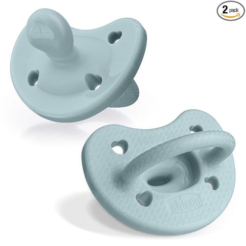 Chicco PhysioForma Luxe Orthodontic Pacifier for Babies 6-16 Months, One-Piece 100% Soft Silicone, Supports Breathing, Textured Shield & Handle, Sterilizing Case, BPA Free, 2-Pack, Coastal Blue