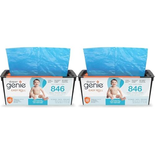 Diaper Genie Easy Roll Refill with 18 Bags - for the Diaper Genie Signature and Platinum pails | Lasts Up to 5 Months or Holds Up to 846 newborn Diapers Per Refill blue 1 Count (Pack of 2)