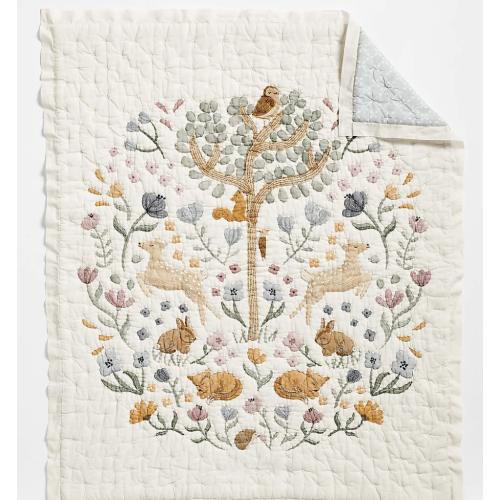 Wonderland Prairie Embroidered Organic Cotton Voile Baby Crib Quilt