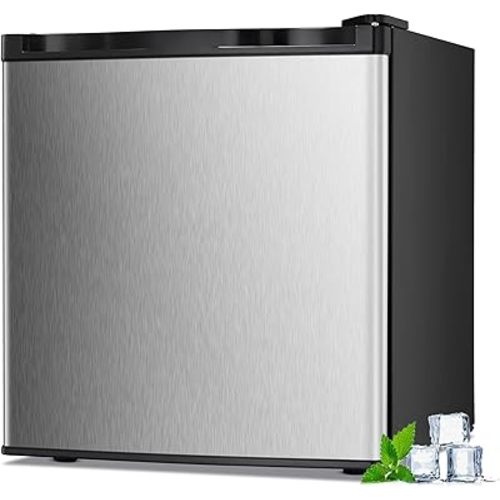 1.1 Cu.ft Small Upright Freezer, Mini Freezer with Removable Shelves, Adjustable Thermostat, Reversible Door Hinge, Quiet for Home/Dorm/Office/Kitchen, Silver