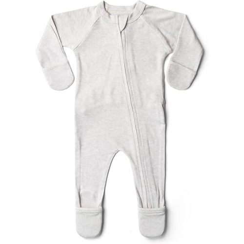 Goumikids Convertible Baby Footie Pajamas, 2-Way Zipper and Mitten Cuffs, Organic Cotton, 3-6 Months, Storm Gray