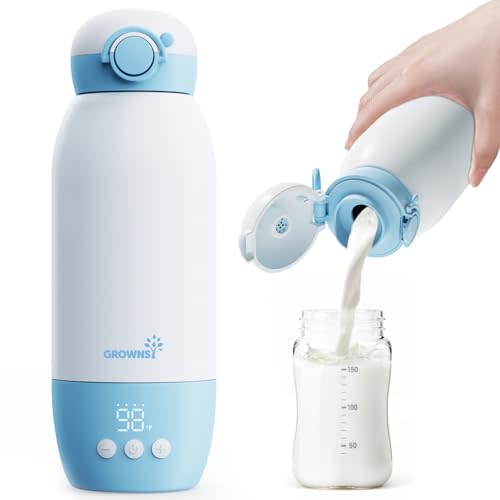 Portable Bottle Warmer, GROWNSY Fast Baby Bottle Warmer On The Go, Cordless Travel Milk Warmer for Breastmilk/Formula, with Precise Temperature Control, Memory Function